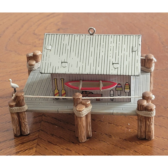 Hallmark Cards 2000 Bait Shop w/ Boat Nostalgic Metal Holiday Christmas Ornament - Picture 7 of 14